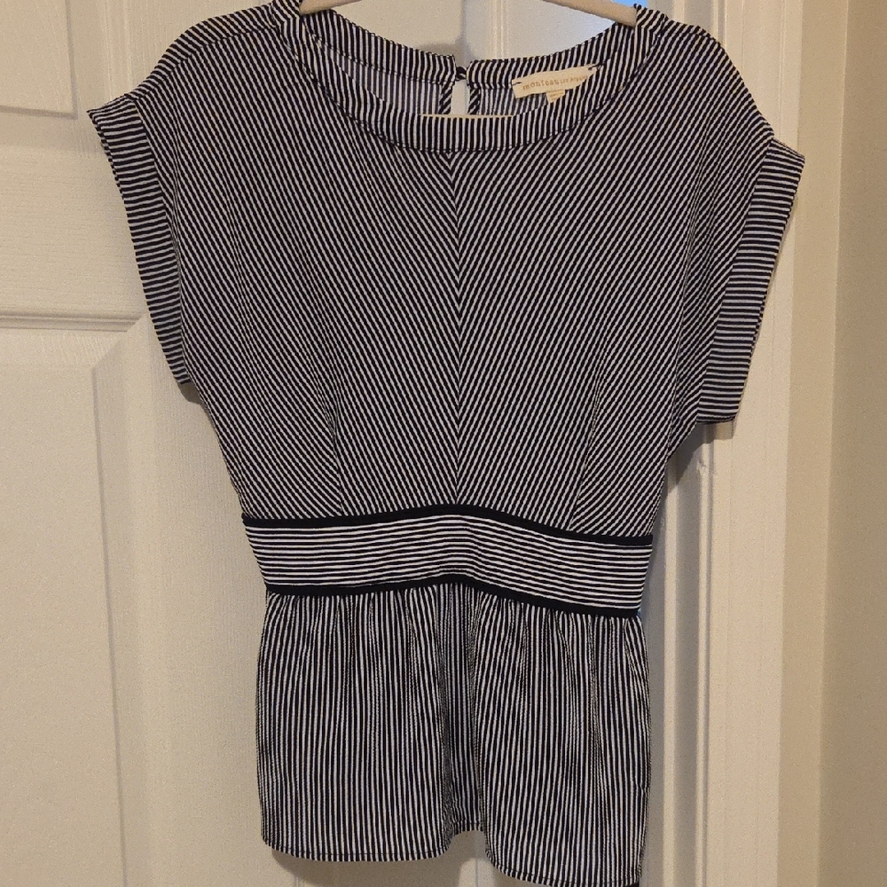 Monteau Navy and White Striped Blouse